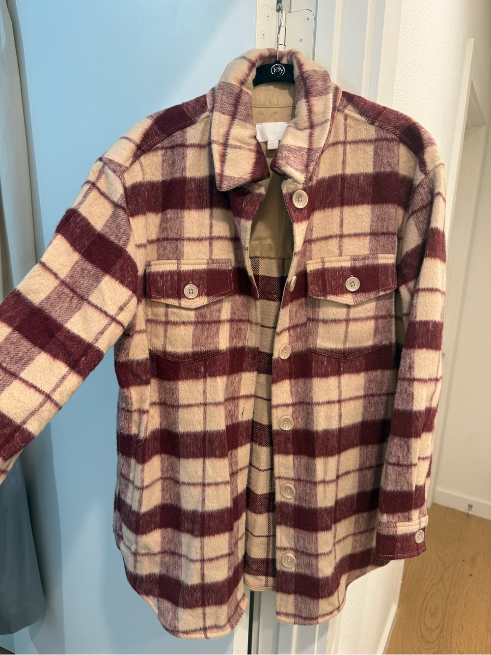 Everly Burgundy and Cream Plaid Button‑Front Shacket